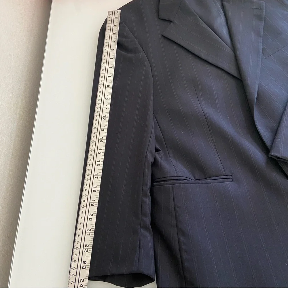 Chaps Ralph‎ Lauren Men's Black 100% Wool Blazer 42 R Blue Pinstrips